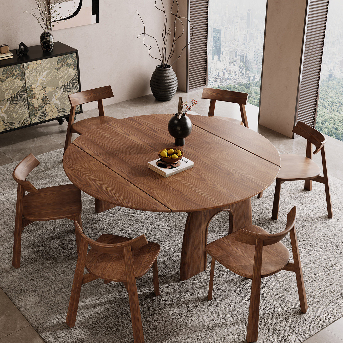 全实木折叠餐桌家用小户型伸缩餐桌圆形白蜡木实木餐桌椅2026新款