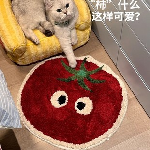 圆形西红柿床边毯可爱卡通植绒卧室地毯加厚冬季毛绒客厅地毯脚垫