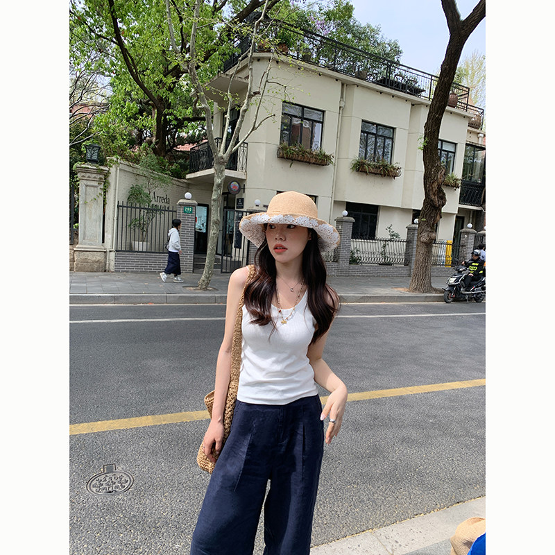 Peanut 花生糖竹节螺纹u领宽肩背心女夏季新款休闲百搭内搭打底图片