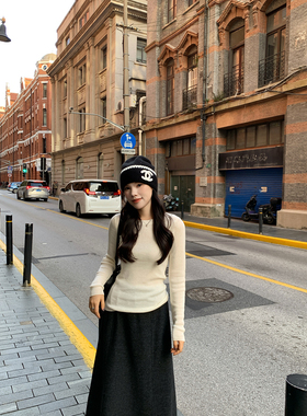 Peanut 花生糖 绵羊毛修身针织衫秋冬新款内搭薄款长袖上衣女