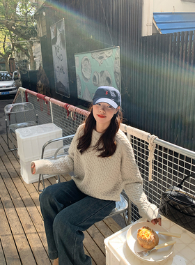 Peanut花生糖 加厚复古麻花软糯毛衣春秋新款韩版宽松针织上衣女
