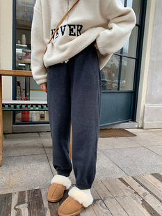 Peanut花生糖 冬季小暖炉双面绒绒裤加绒卫裤冬新宽松直筒束脚裤