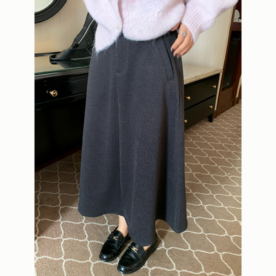 Peanut 花生糖 呢料a字半身裙秋冬新款简约百搭显瘦中长款裙子