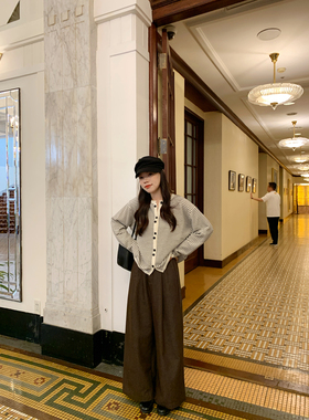 Peanut 花生糖 高腰宽松阔腿休闲裤秋季新款韩版松弛感九分裤女