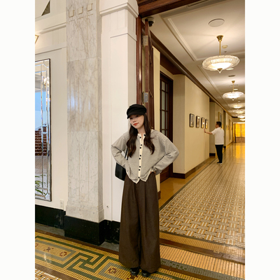 Peanut 花生糖 高腰宽松阔腿休闲裤秋季新款韩版松弛感九分裤女