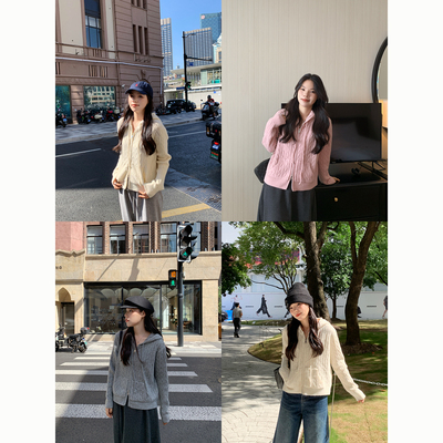 Peanut 花生糖 羊毛麻花双拉链连帽毛衣秋冬新款休闲百搭针织衫