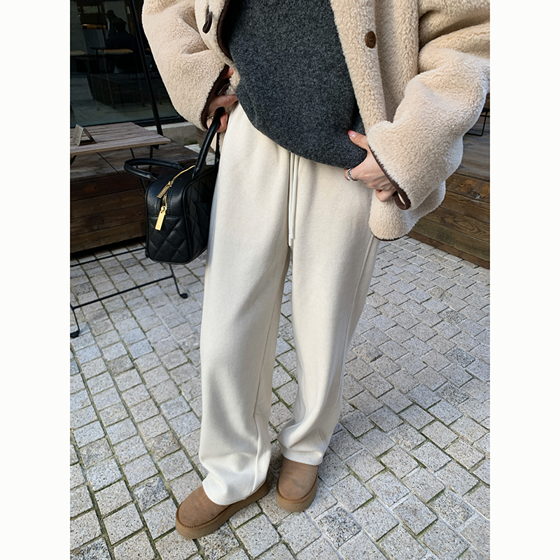 Peanut花生糖 窄版加绒直筒裤冬季新款宽松显瘦气质百搭休闲裤女