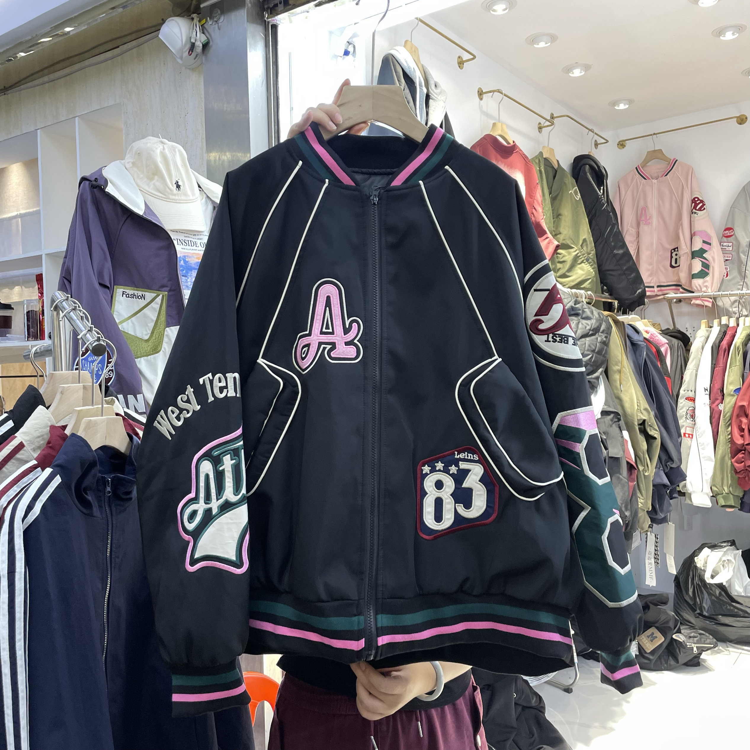 2024秋冬新款韩版复古宽松显瘦重工字母刺绣加棉棒球服厚外套女