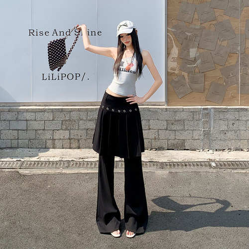 26th ootd! ｜美式复古百褶裙裤假两件设计感个性西装屁帘长裤子