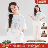 新 T恤夏日T恤女童夏季 心愿童话 雪花棉柔软宽松手绘印花短袖