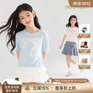 短袖 空调针织衫 蝴蝶结夏季 冰丝莱赛尔 软糯透气t恤女童