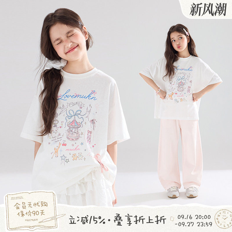 MUCMUKN雪花棉手绘T恤女中大童图片