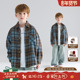 撞色格子外套男童潮 复古衬衫 格林蓝调 磨毛色织格纹棉男童美式