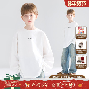 MUCMUKN童装秋冬新款全棉磨毛打底衫抑菌百搭上衣白T恤长袖男女童