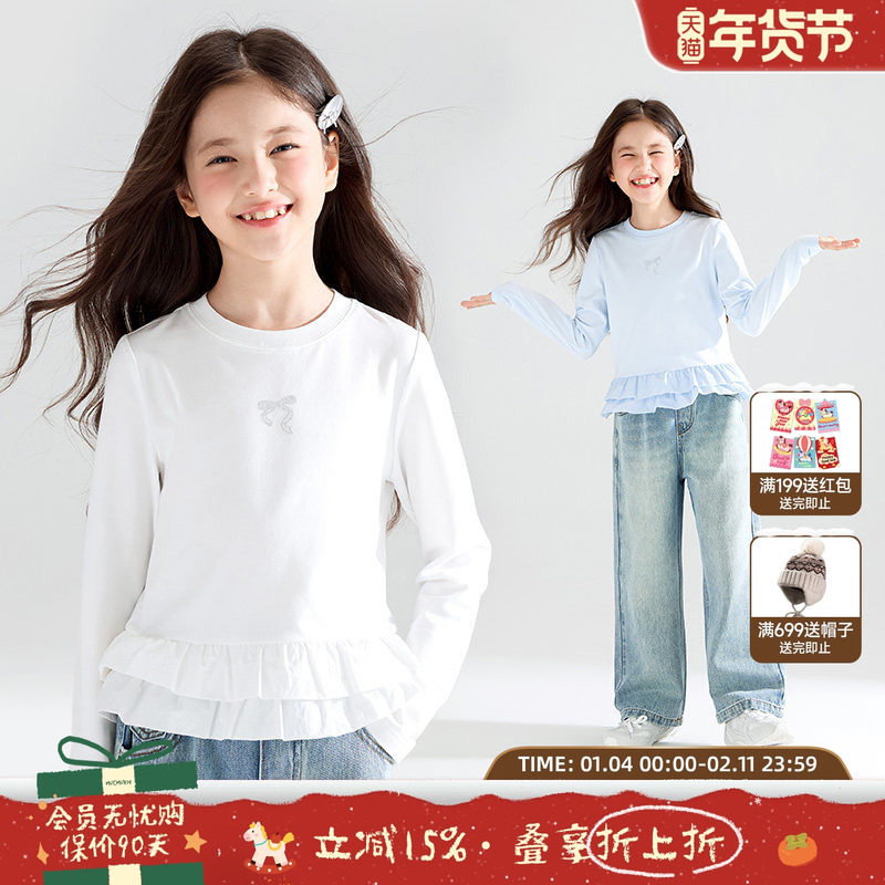 【云梦芭蕾】20莱赛尔70棉蝴蝶结烫钻T恤蛋糕花边长袖女童新款,童装/婴儿装/亲子装,T恤,淘宝优惠券,粉丝福利购,淘宝优惠卷