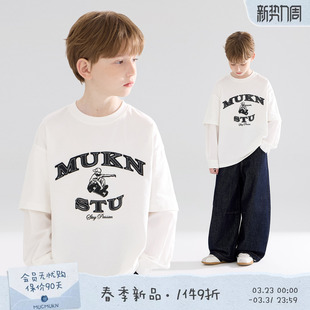 潮牌贴皮绣假两件T恤男童春 全棉7A抑菌凉感 MUCMUKN 时髦街头