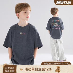 潮牌彩色涂鸦印花短袖 雪花肌理蜡染棉 T恤男童夏新 星际游乐园