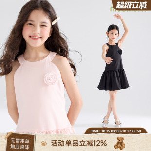 抑菌竹纤维抗皱女童挂脖连衣裙甜美公主裙蓬蓬演出裙 曼塔玫瑰