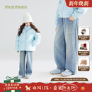 厚实加绒 水洗牛仔加厚直筒裤 儿童冬季 秋冬新款 子 加绒牛仔裤