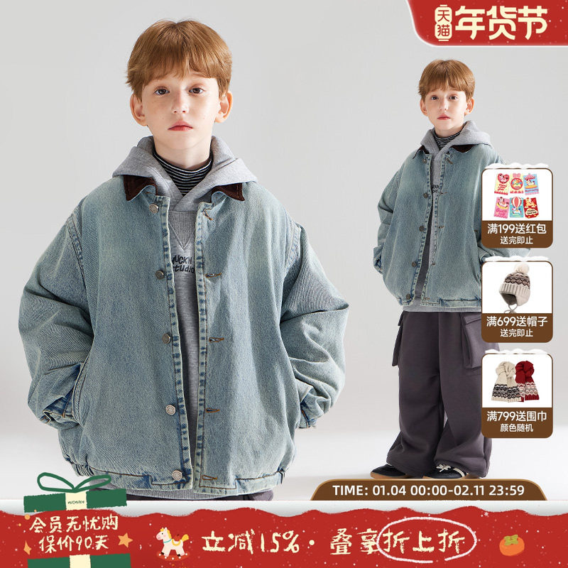 【街头巴恩】潮牌牛仔夹克灯芯绒翻领夹棉冬季外套男童新款