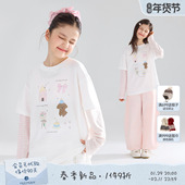 亚麻棉莱赛尔 MUCMUKN 春日party 原创手绘印花假两件T恤女童春