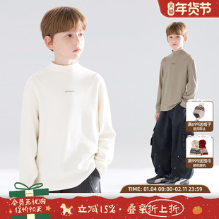 加厚暖绒抗静电男童冬新款 潮牌百搭印花打底衫 暖糯米 MUCMUKN