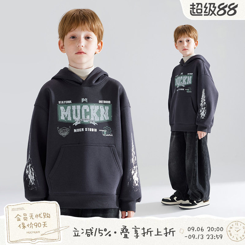 【极速赛车boy】美式街头连帽加绒卫衣秋冬加厚保暖上衣男童百搭