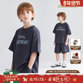 潮酷方程式 冰感抑菌索罗纳男童印花t恤夏季 半袖 短裤 宽松中裤