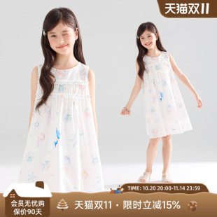 海洋风满印连衣裙海边度假甜美女童 高密透气全棉 海豚湾精灵