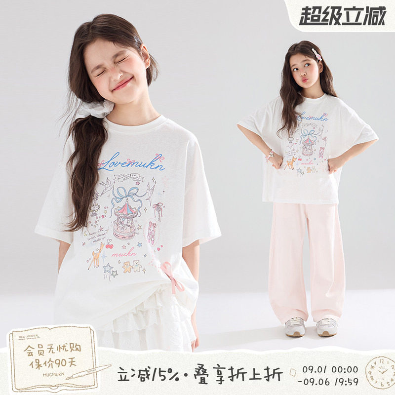 MUCMUKN雪花棉手绘T恤女中大童图片