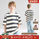 街头条纹T恤男童夏新 美式 加州艺术家 潮酷小怪兽绣花短袖