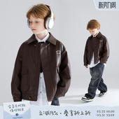 棕色外套上衣男女儿童 小牛皮纹感复古皮衣夹克美式 弗里杂志