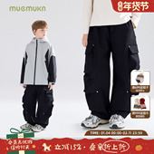 街头追风 机能铆钉工装 一体绒弯刀裤 MUCMUKN 子男童25冬新款