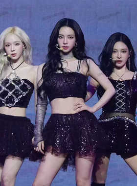 韩国女团aespa同款演出服黑色套装打歌服新款爵士舞表演