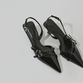 林向晚 女 设计感小众镂空性感金属风包头凉鞋 俏皮少女 黑色高跟鞋