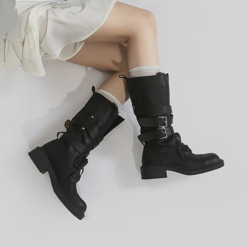 林向晚美式辣妹西部风厚底机车靴
