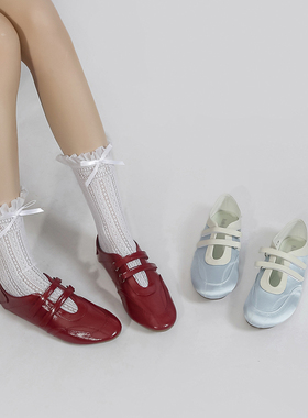 林向晚 韩系少女~红色芭蕾平底鞋设计感小众可爱甜妹风玛丽珍鞋女