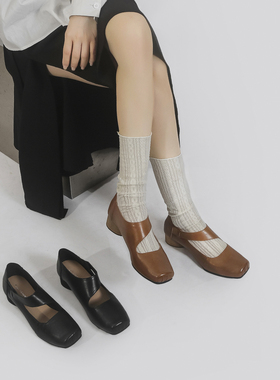 林向晚 超浓韩味~通勤百搭玛丽珍鞋设计感小众方头复古镂空单鞋女