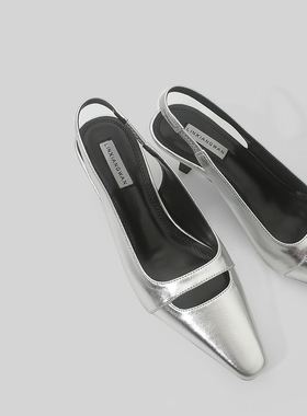 林向晚 高智少女~银色高跟鞋设计感小众韩系千金一脚蹬通勤风凉鞋