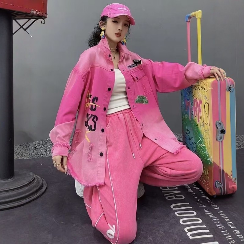 欧货潮牌酷飒破洞牛仔外套女2025春秋新款字母印花polo领休闲衬衫