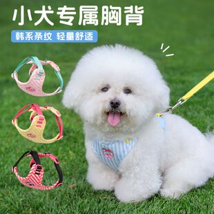 新款狗狗牵引绳韩系拼色小狗胸背透气轻薄狗狗胸背带外出遛狗比熊