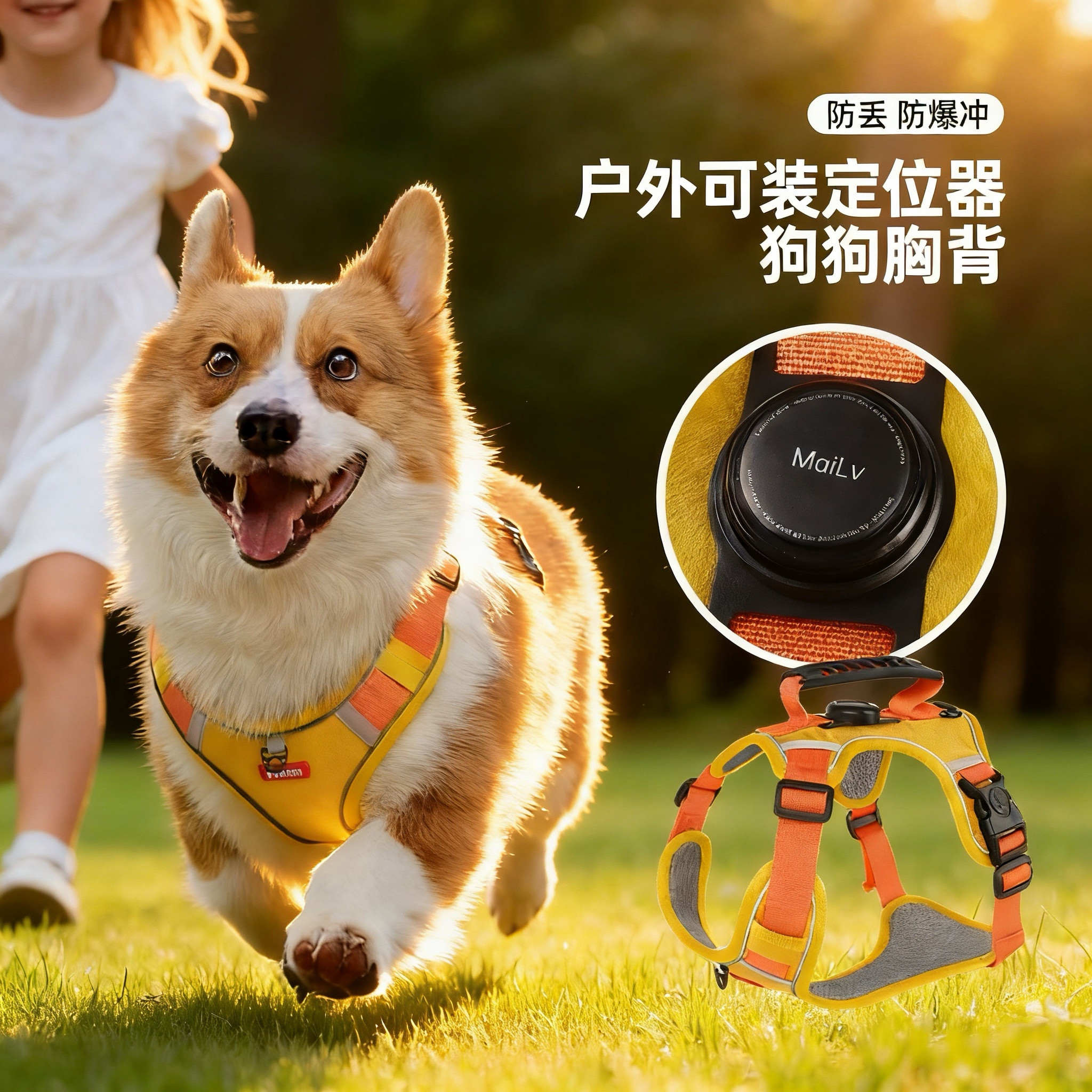 新款狗狗牵引绳狗狗胸背带可装定位器防爆冲小狗胸背宠物背心反光