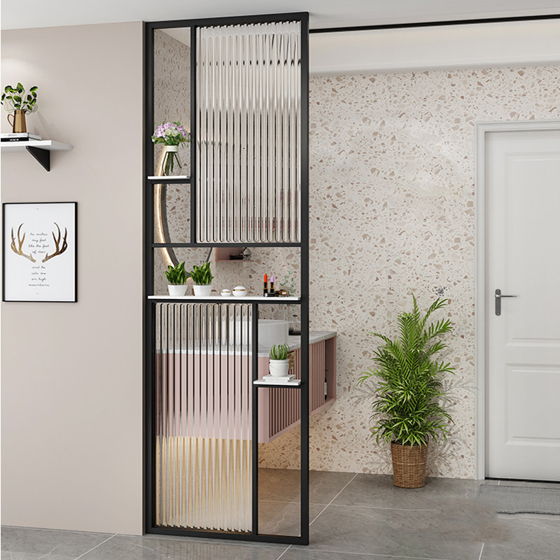 北欧轻奢客厅铁艺不锈钢长虹玻璃屏风入户玄关洗漱台装饰假墙隔断