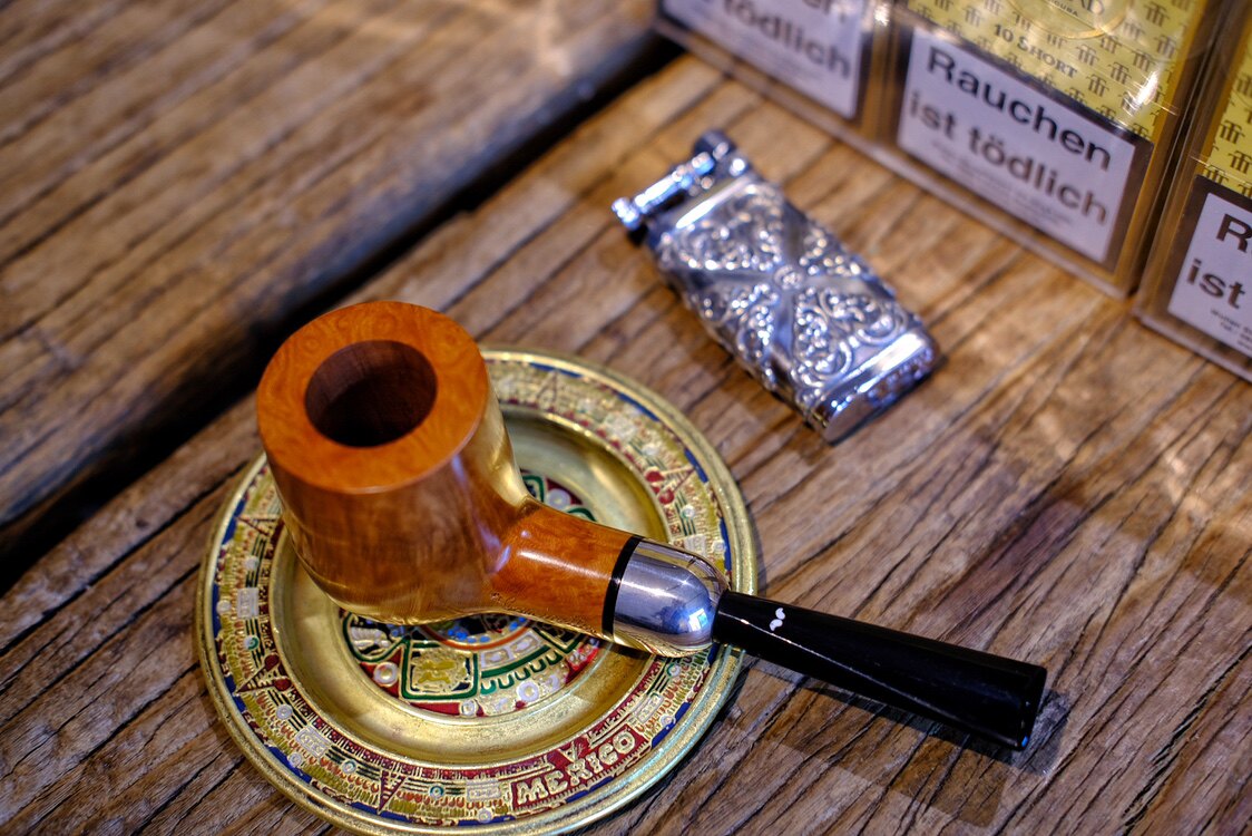 意大利进口caminetto白胡子手工石楠木银圈军差烟斗