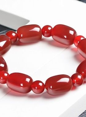 天然正品玛瑙手链南红色玉石手串男女款时尚饰品民族风新首饰