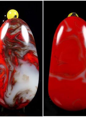 天然鸡血石玉手把件彩玉手把件羊脂白玉籽料原石琉璃手玩件