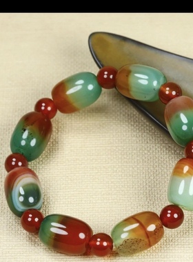 南京天然雨花石孔雀绿玉石桶珠手链原石五彩手链转运珠串男女礼品