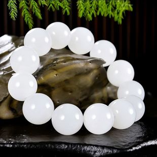 18mm 正品 和田玉手链新疆羊脂玉圆珠手链羊脂白玉色手串男女款