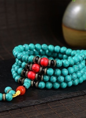 天然绿松石手串原矿手链项链佛珠圆珠散珠原石金刚星月菩提