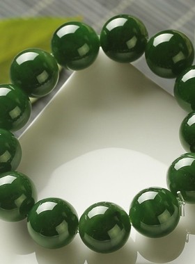 《品牌补贴》新疆和田碧玉20mm手链菠菜绿18mm圆珠男女款手链